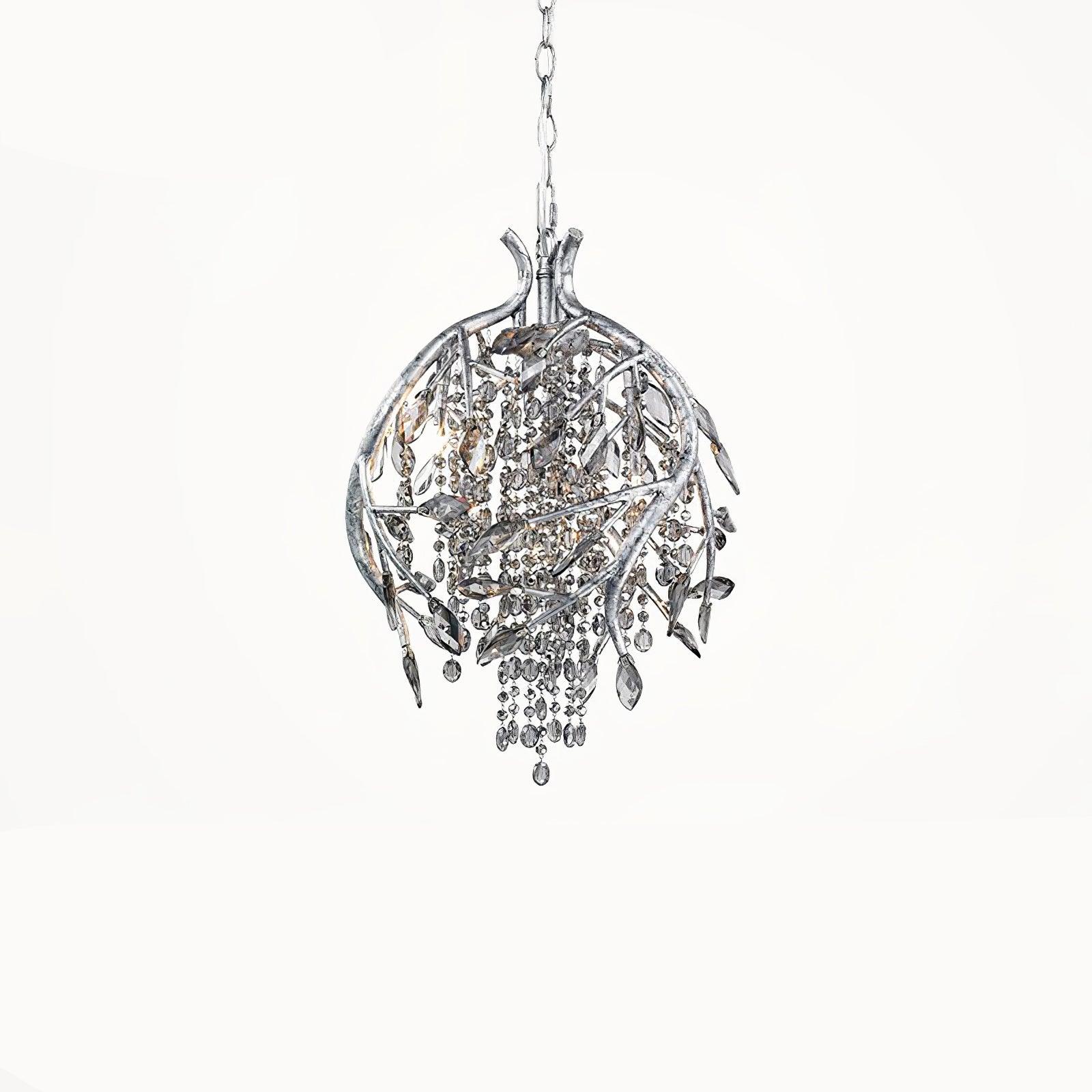 Nature Inspired Crystal Branch Chandelier with Glass Dewdrops and Metallic Finish