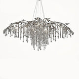 Nature Inspired Crystal Branch Chandelier with Glass Dewdrops and Metallic Finish