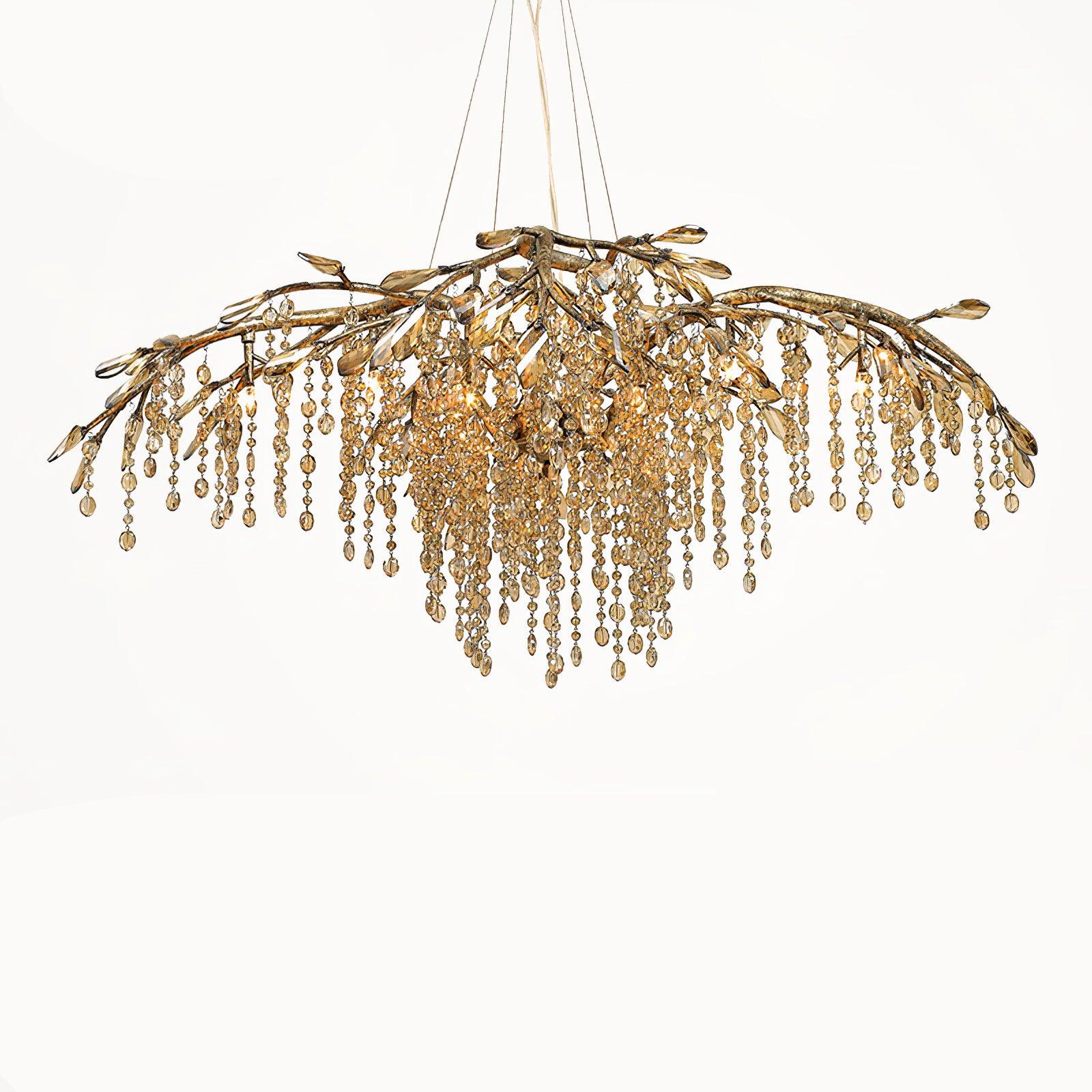 Nature Inspired Crystal Branch Chandelier with Glass Dewdrops and Metallic Finish