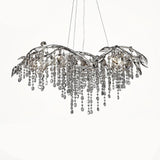 Nature Inspired Crystal Branch Chandelier with Glass Dewdrops and Metallic Finish