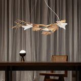 Nature Inspired Folio Brass Branch Chandelier with Glass Maple Leaf Accents