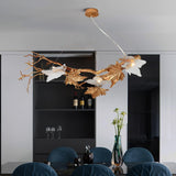 Nature Inspired Folio Brass Branch Chandelier with Glass Maple Leaf Accents