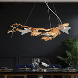 Nature Inspired Folio Brass Branch Chandelier with Glass Maple Leaf Accents