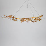 Nature Inspired Folio Brass Branch Chandelier with Glass Maple Leaf Accents