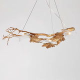 Nature Inspired Folio Brass Branch Chandelier with Glass Maple Leaf Accents