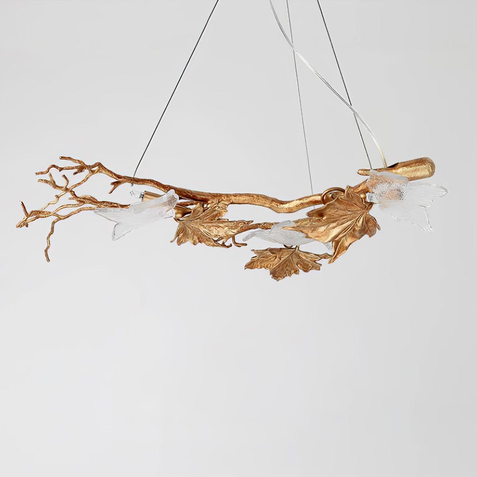 Nature Inspired Folio Brass Branch Chandelier with Glass Maple Leaf Accents