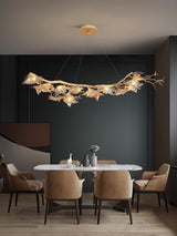 Nature Inspired Folio Brass Branch Chandelier with Glass Maple Leaf Accents