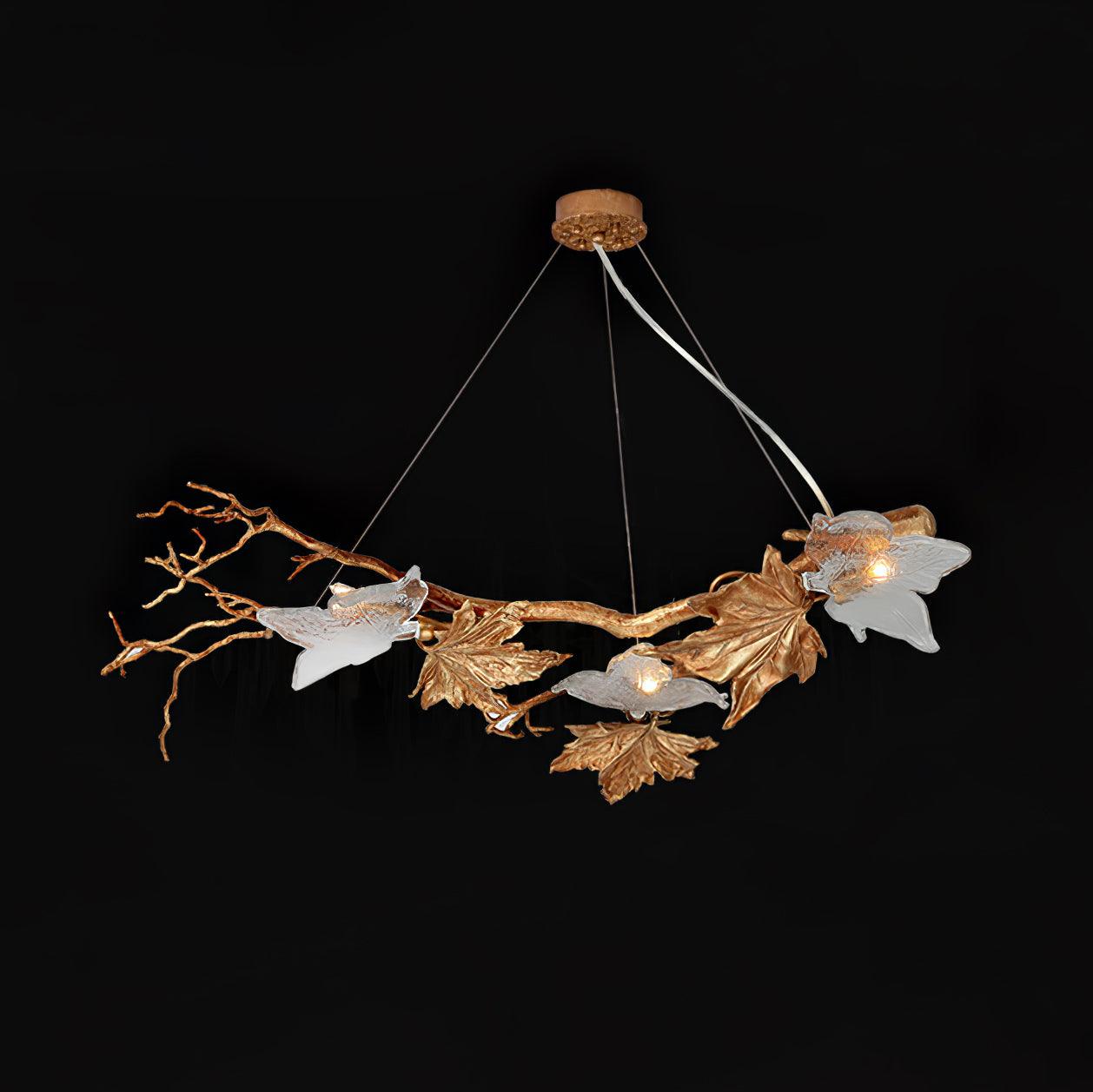 Nature Inspired Folio Brass Branch Chandelier with Glass Maple Leaf Accents