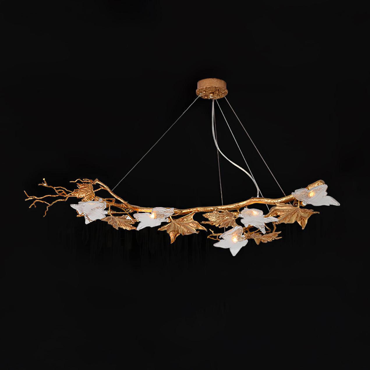 Nature Inspired Folio Brass Branch Chandelier with Glass Maple Leaf Accents