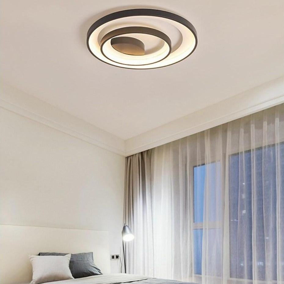 Modern Geometric 2 Ring LED Semi Flush Mount Ceiling Light Fixture for Bedroom and Living Room