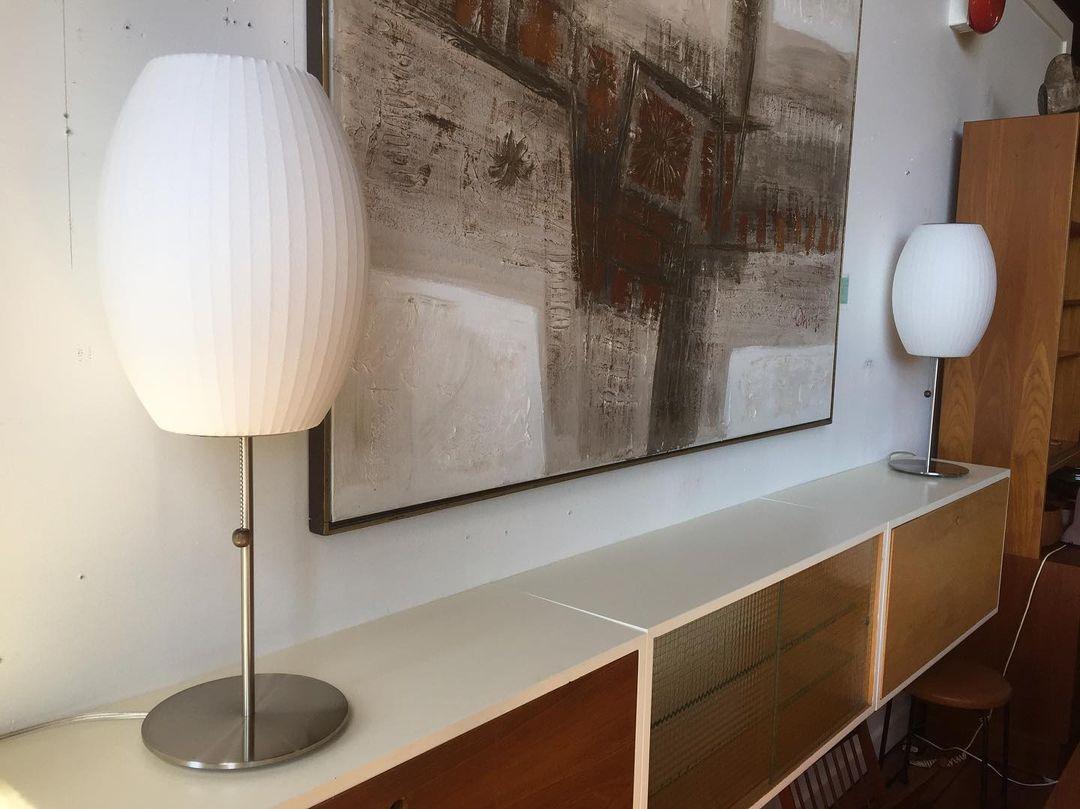 Mid Century Modern Nelson Inspired Accent Table Lamp with White Polymer Shade