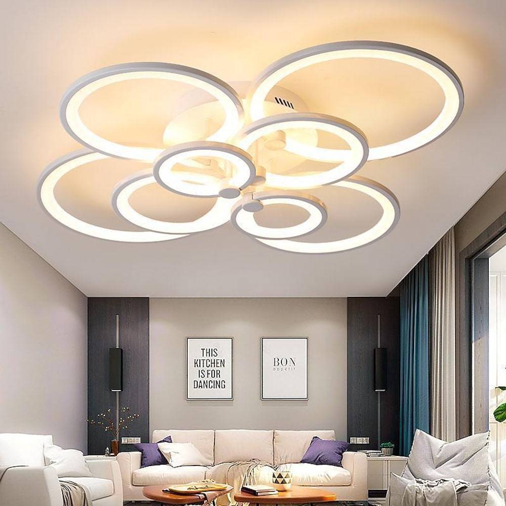 Modern Geometric Overlapping Ring LED Semi Flush Mount Ceiling Light for Living Room