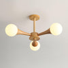 Nera Gasolier Wooden Chandelier with White Glass Globes for Mid Century Modern Interior Decor