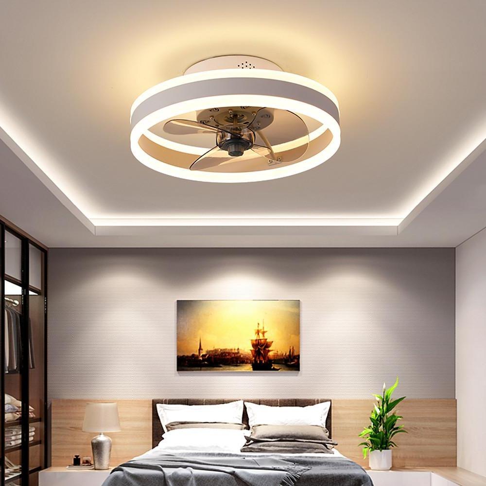 Modern 16 Inch Flush Mount Ceiling Fan with Dimmable LED Lighting