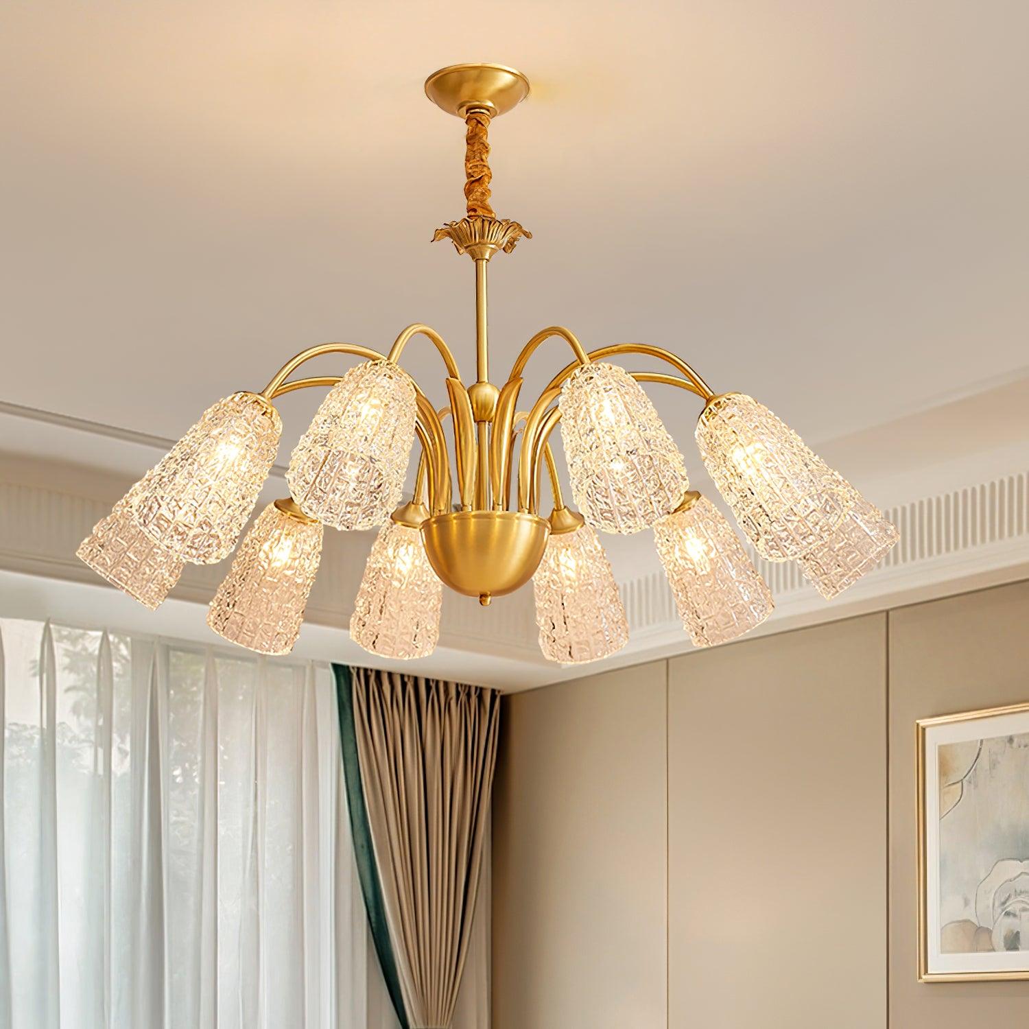 Nikoll Modern Brass and Glass Multi Head Chandelier Luxury Clear Crystal Ceiling Lamp