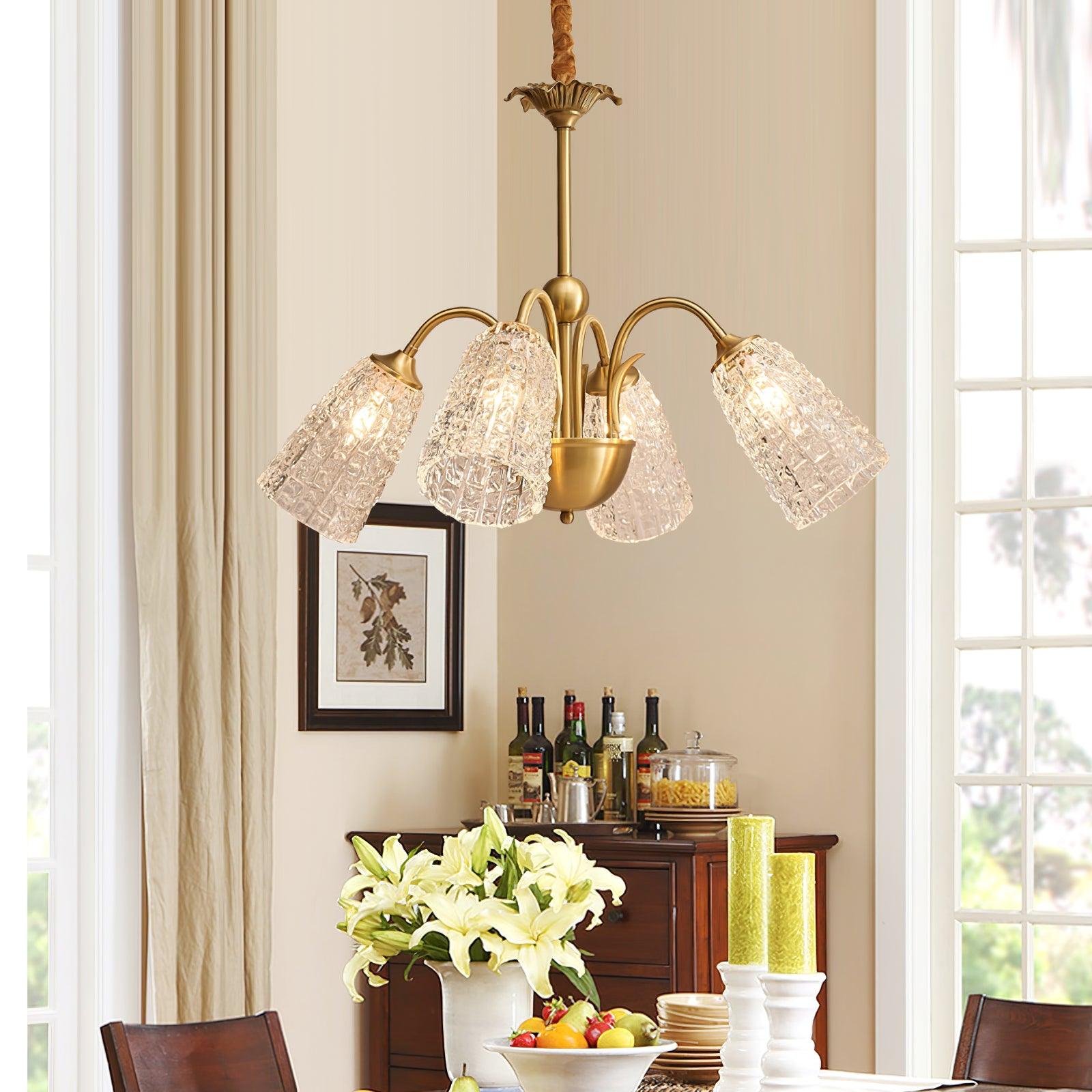 Nikoll Modern Brass and Glass Multi Head Chandelier Luxury Clear Crystal Ceiling Lamp