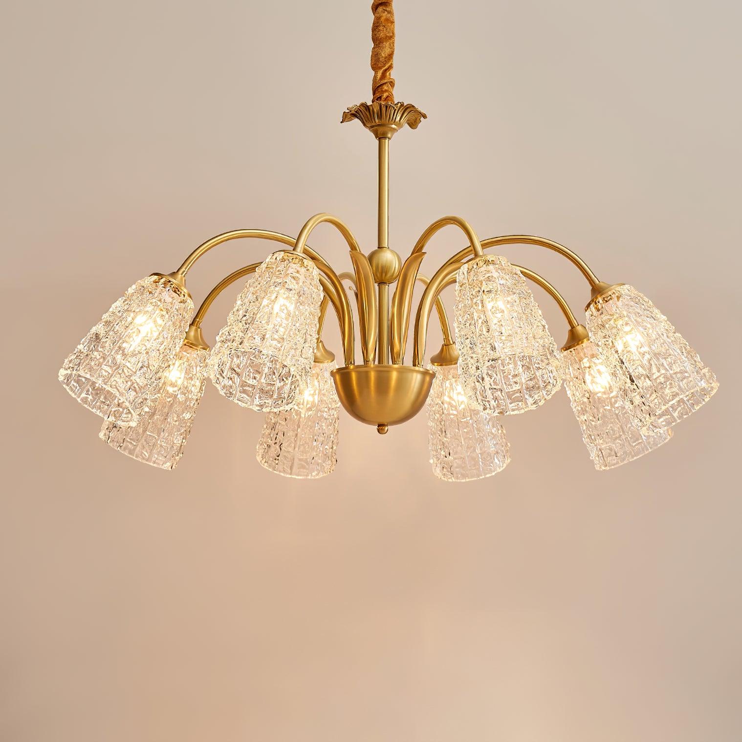 Nikoll Modern Brass and Glass Multi Head Chandelier Luxury Clear Crystal Ceiling Lamp