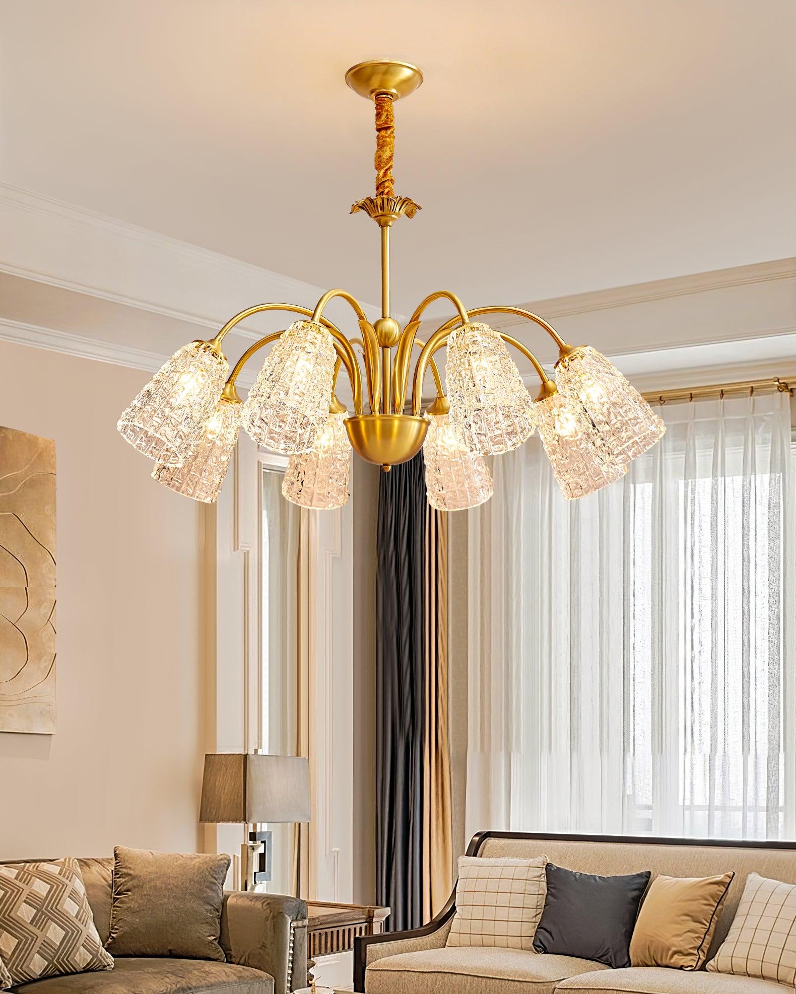 Nikoll Modern Brass and Glass Multi Head Chandelier Luxury Clear Crystal Ceiling Lamp