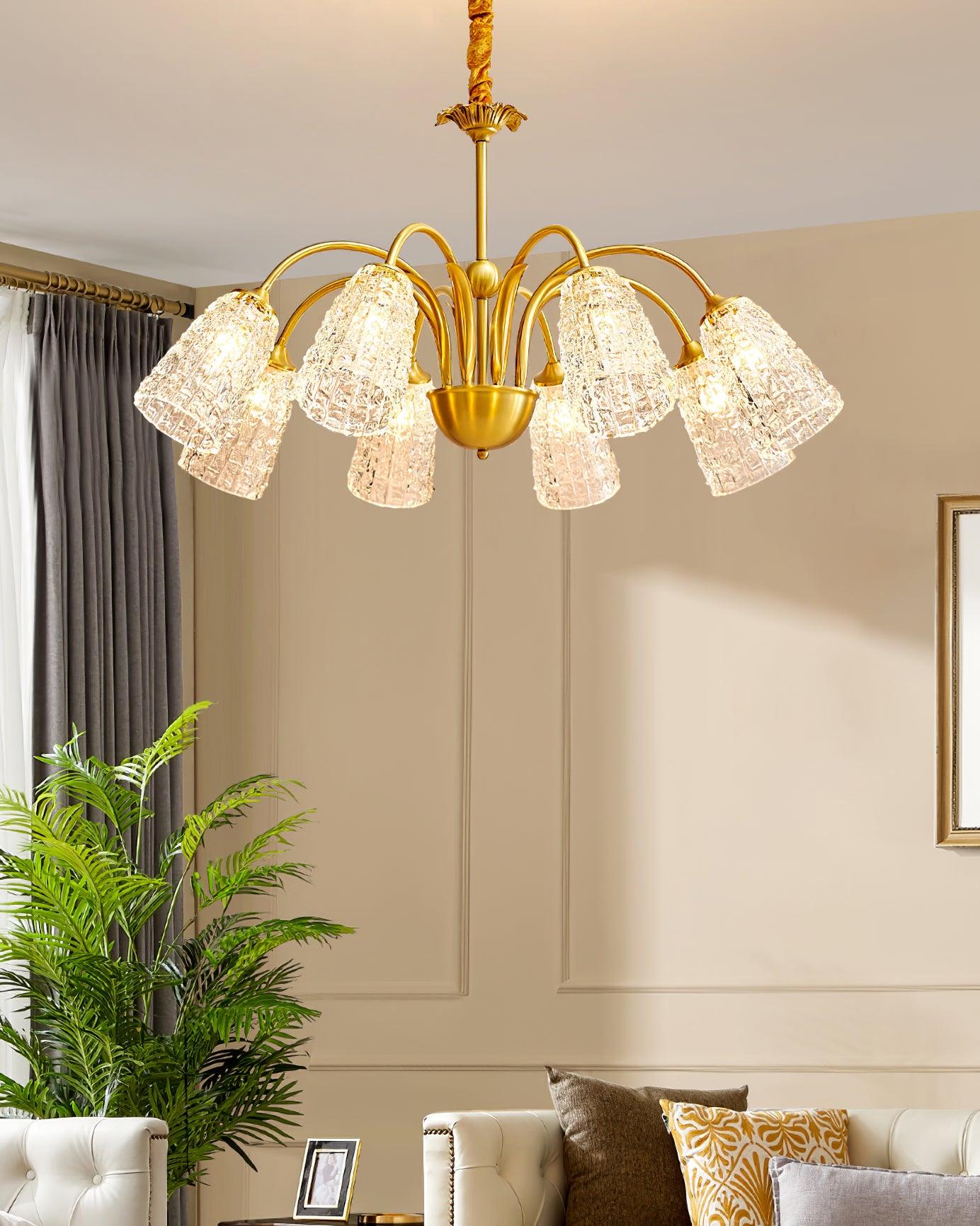 Nikoll Modern Brass and Glass Multi Head Chandelier Luxury Clear Crystal Ceiling Lamp