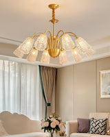 Nikoll Modern Brass and Glass Multi Head Chandelier Luxury Clear Crystal Ceiling Lamp