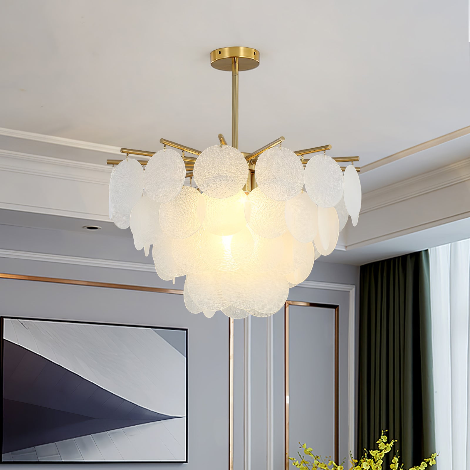 Nimbus Glass Droplet Chandelier Modern Copper Ceiling Light for Living Room