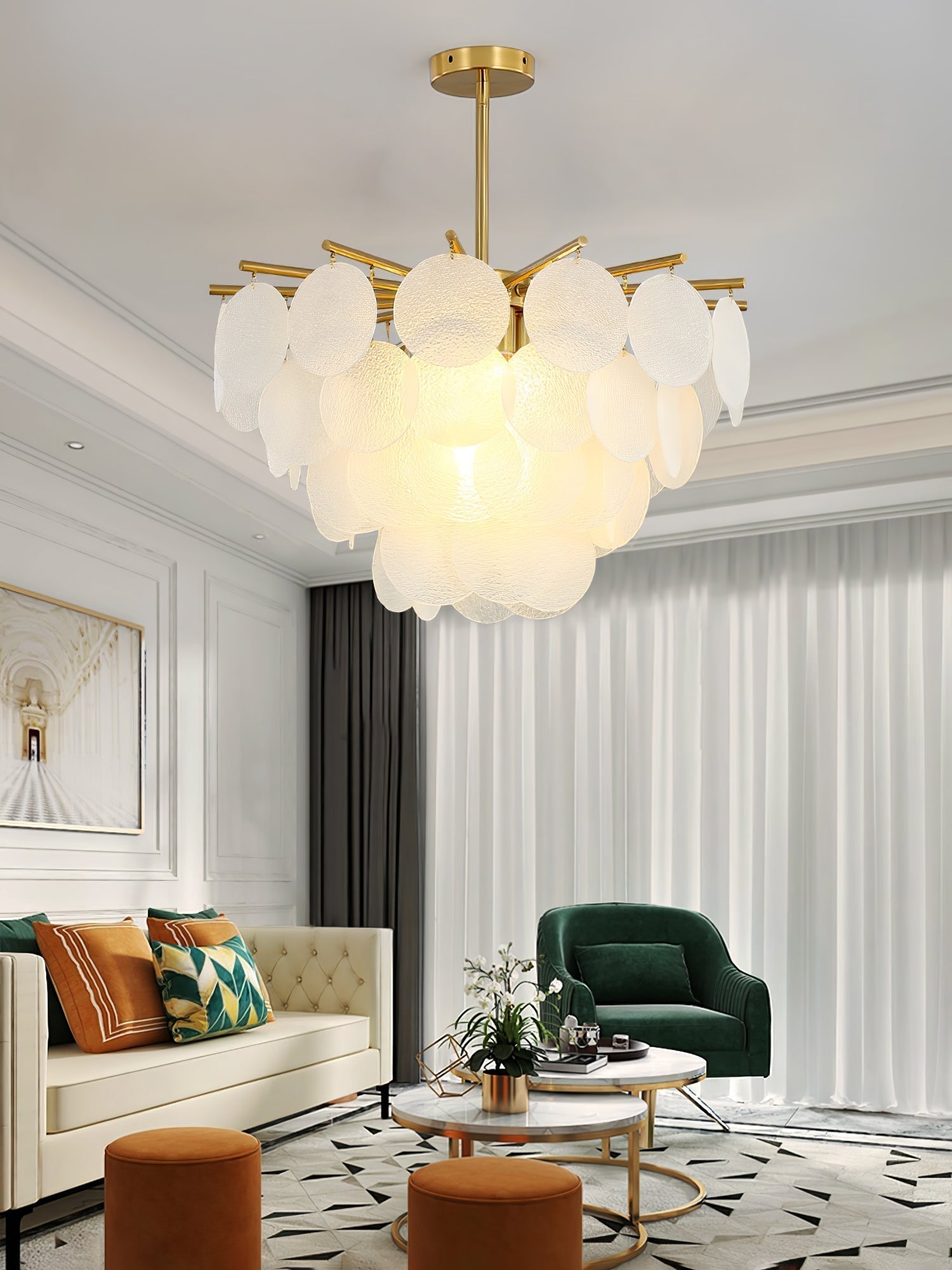 Nimbus Glass Droplet Chandelier Modern Copper Ceiling Light for Living Room