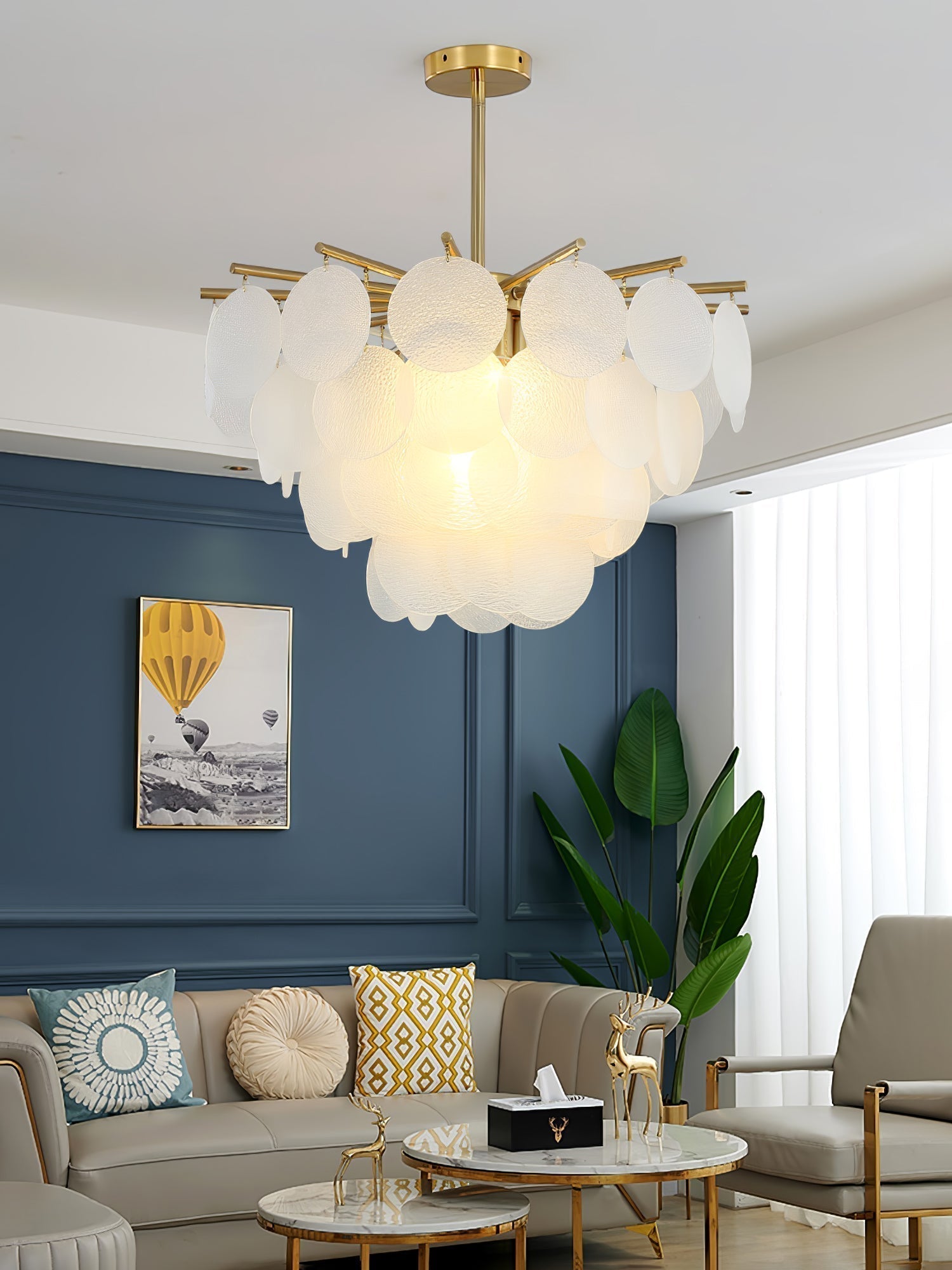 Nimbus Glass Droplet Chandelier Modern Copper Ceiling Light for Living Room