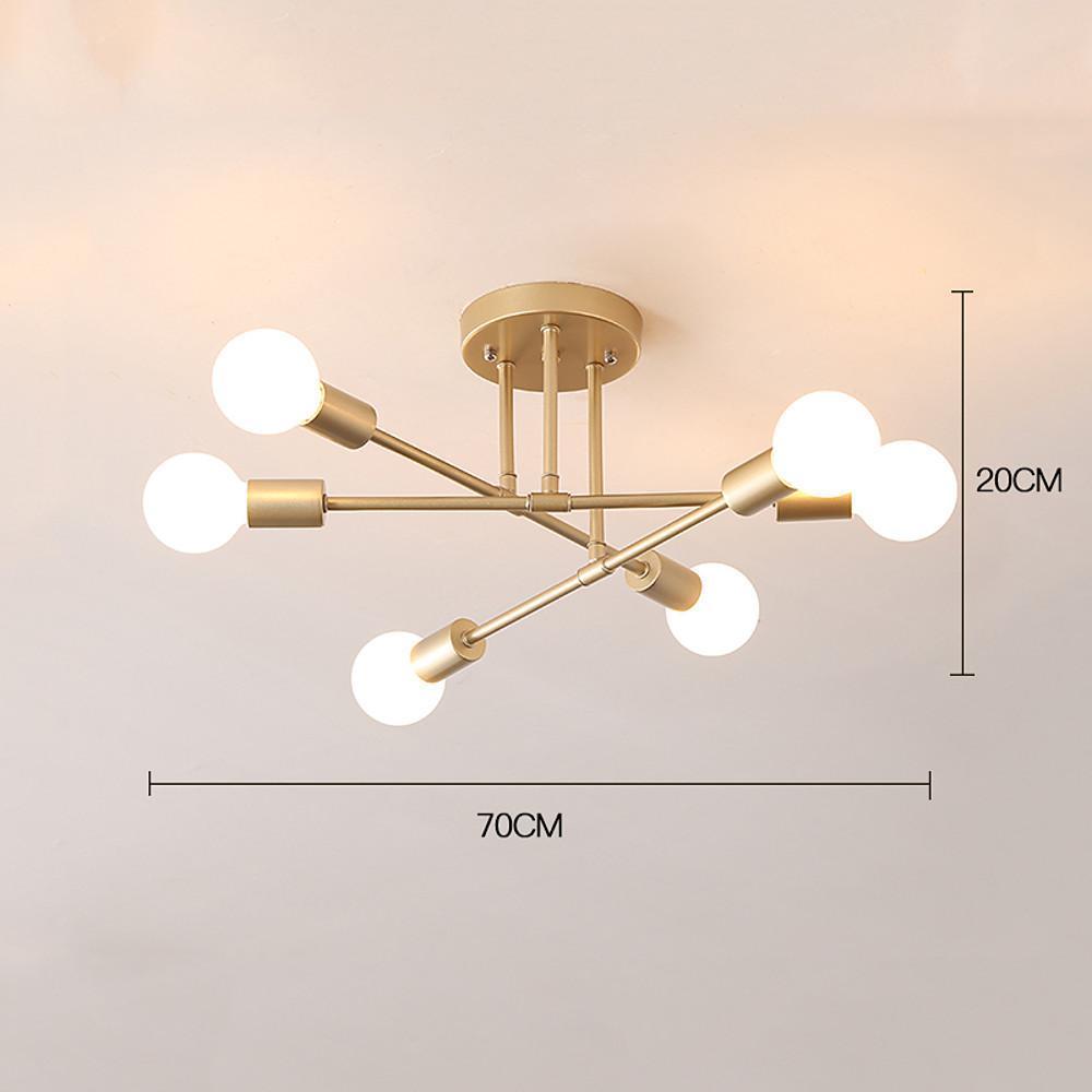 Modern 6 Light Globe Sputnik Semi Flush Mount Ceiling Light Fixture for Living Room Bedroom