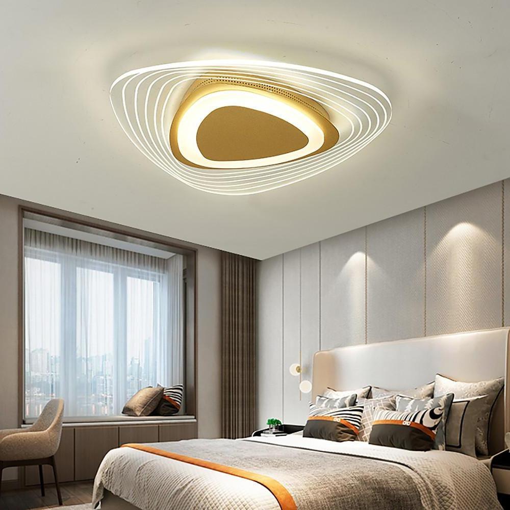 Modern Geometric Gold LED Flush Mount Ceiling Light for Living Room and Bedroom Decor
