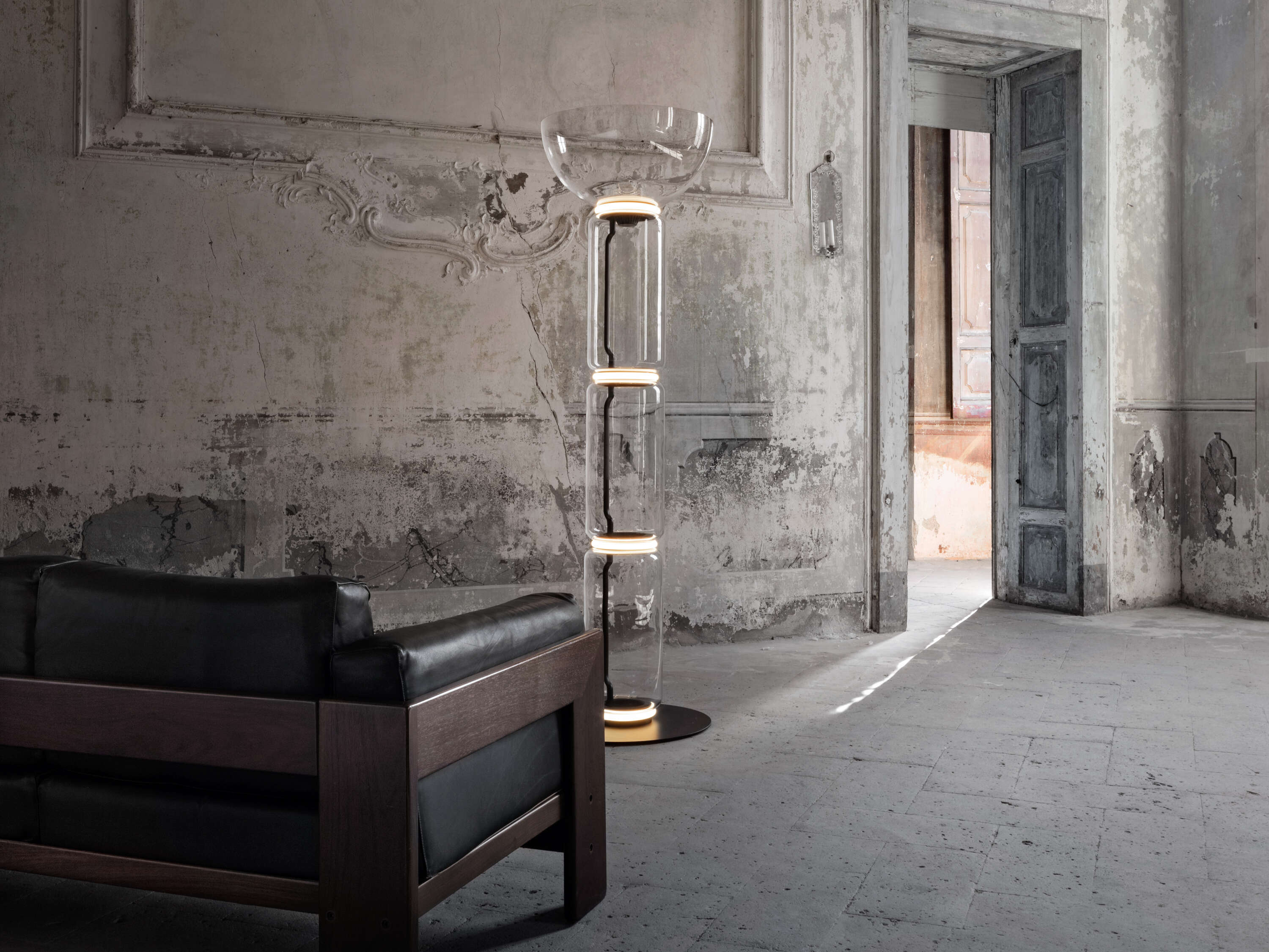 Modern Hand Blown Glass Modular Floor Lamp for Living Room with Integrated LED Lighting