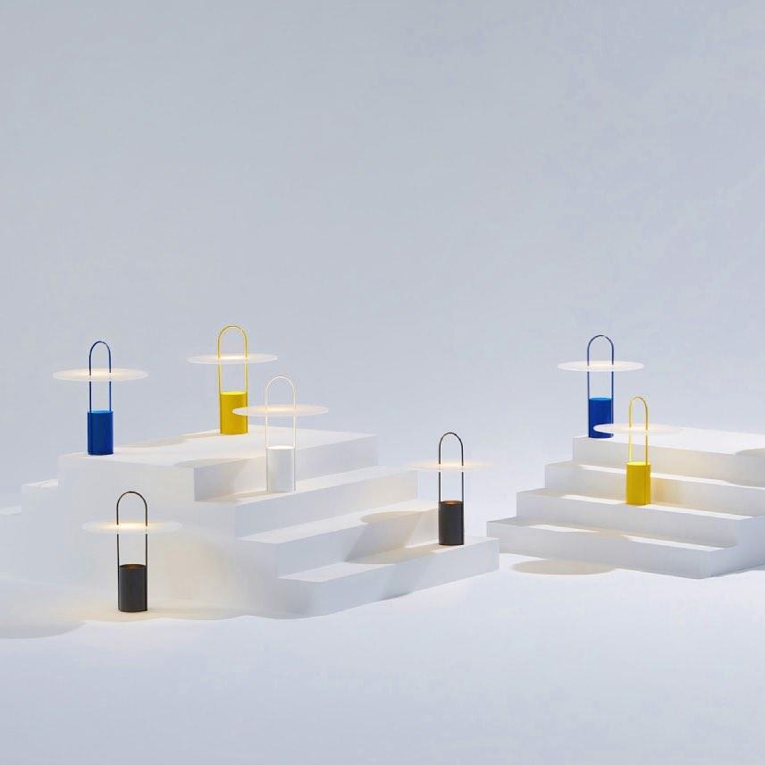 Nomade Modern Industrial Table Lamp with Carry Handle and Acrylic Diffuser for Bedside and Office