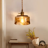 Nordic Amber Glass LED Pendant Light with Electroplated Metal Hanging Lamp for Island