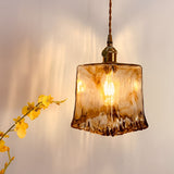 Nordic Amber Glass LED Pendant Light with Electroplated Metal Hanging Lamp for Island
