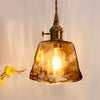 Nordic Amber Glass LED Pendant Light with Electroplated Metal Hanging Lamp for Island