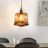 Nordic Amber Glass LED Pendant Light with Electroplated Metal Hanging Lamp for Island