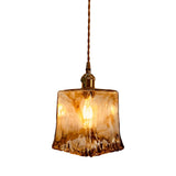 Nordic Amber Glass LED Pendant Light with Electroplated Metal Hanging Lamp for Island