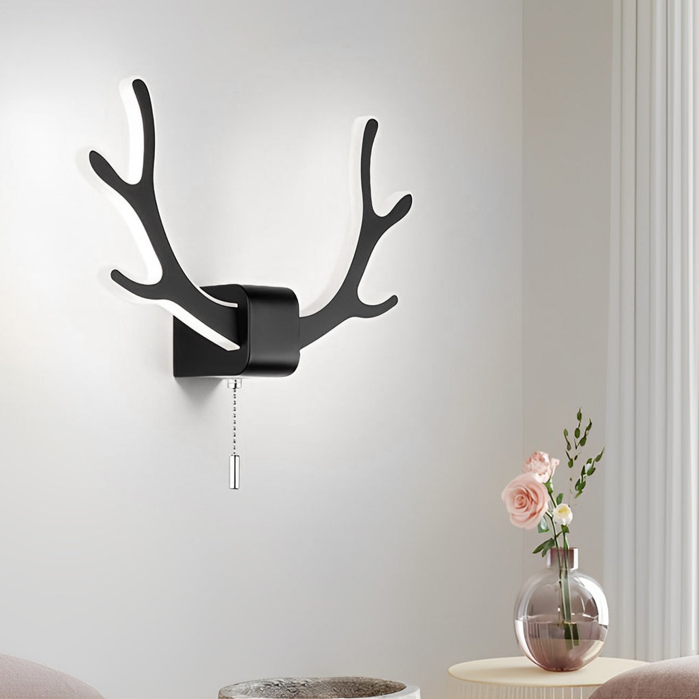 Nordic Antler Iron LED Wall Sconce with Pull Switch for Modern Bedroom Corridor Lighting