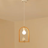 Nordic Bird House Resin Pendant Light Wood Geometric Hanging Lamp for Modern Home Decor
