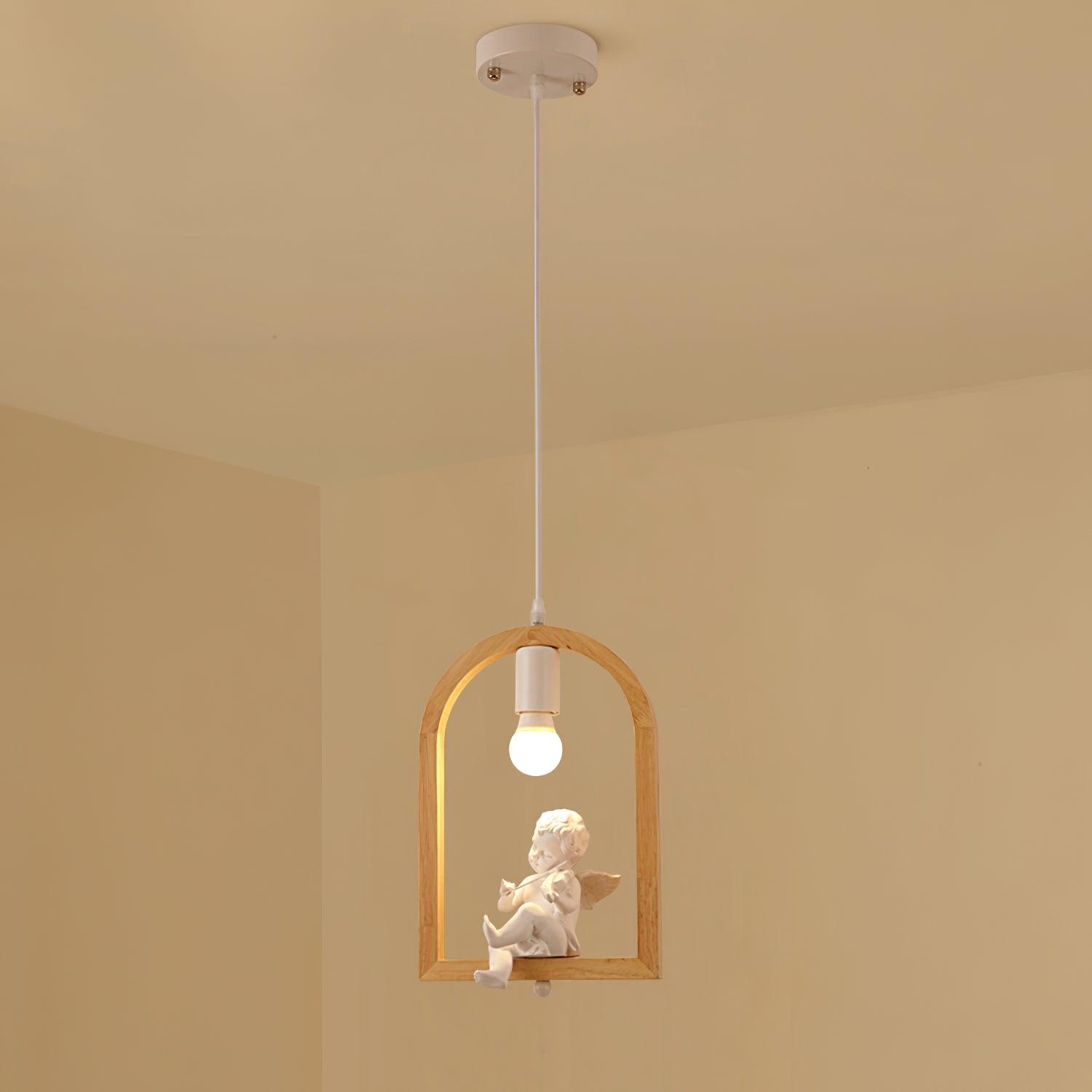 Nordic Bird House Resin Pendant Light Wood Geometric Hanging Lamp for Modern Home Decor