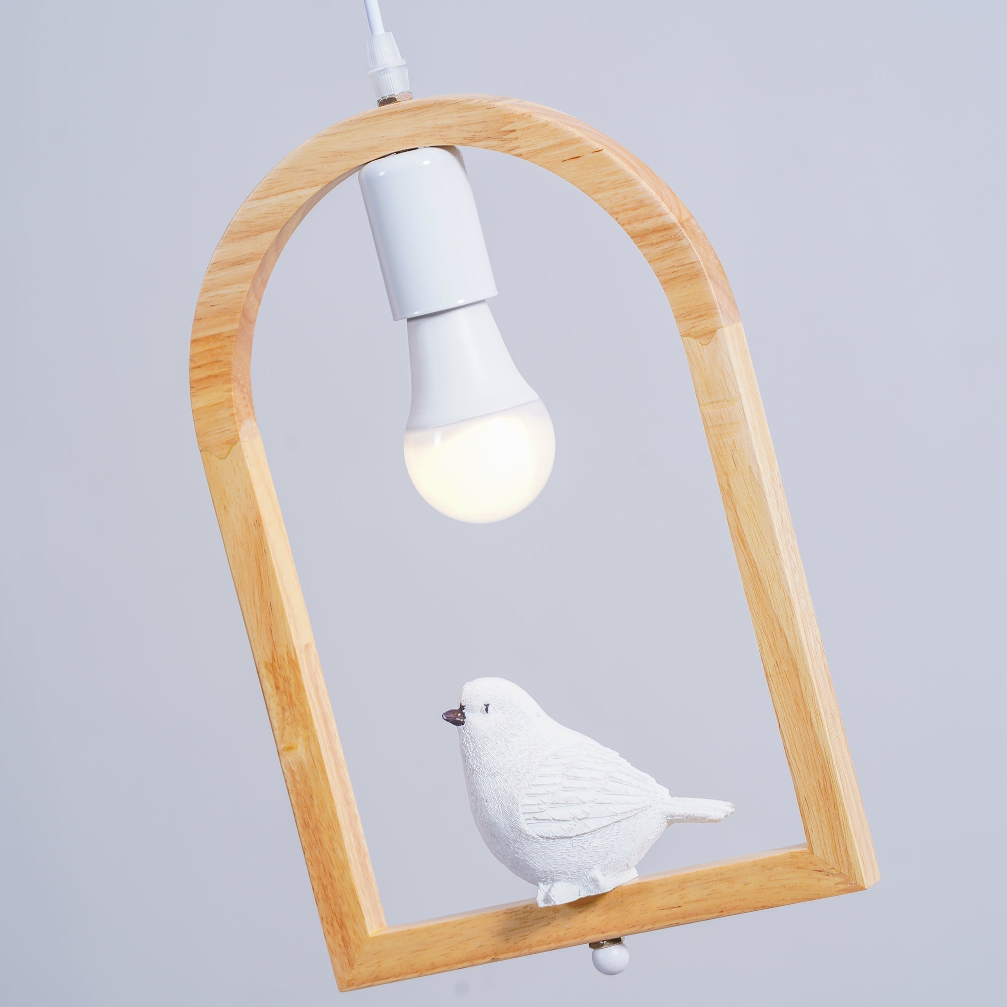 Nordic Bird House Resin Pendant Light Wood Geometric Hanging Lamp for Modern Home Decor