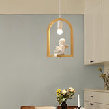 Nordic Bird House Resin Pendant Light Wood Geometric Hanging Lamp for Modern Home Decor