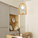 Nordic Bird House Resin Pendant Light Wood Geometric Hanging Lamp for Modern Home Decor