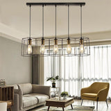Nordic Black Metal Square Line Pendant Light for Kitchen Island Modern Geometric 5 Light Chandelier