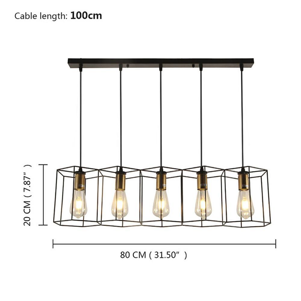 Nordic Black Metal Square Line Pendant Light for Kitchen Island Modern Geometric 5 Light Chandelier