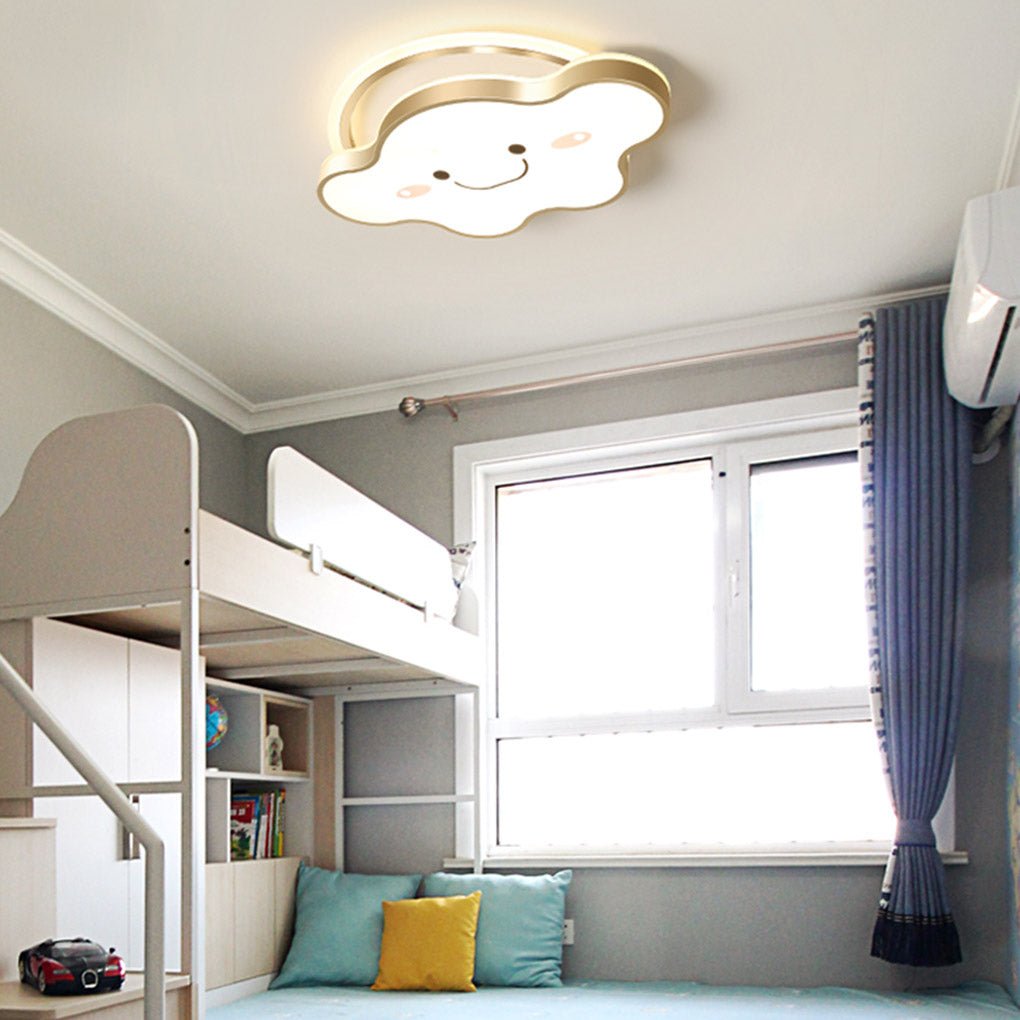 Whimsical Gold Cloud Shaped LED Ceiling Light Three Tone Dimmable Flush Mount Lamp