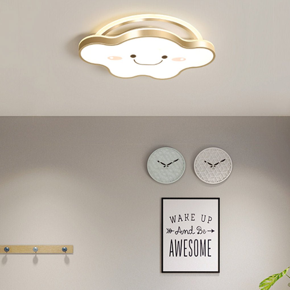 Whimsical Gold Cloud Shaped LED Ceiling Light Three Tone Dimmable Flush Mount Lamp