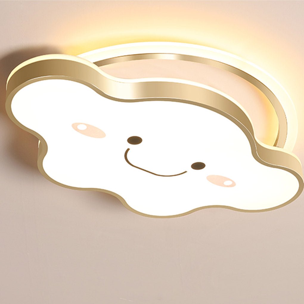 Whimsical Gold Cloud Shaped LED Ceiling Light Three Tone Dimmable Flush Mount Lamp