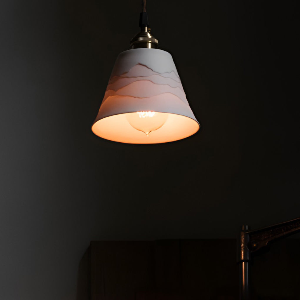 Nordic Ceramic Mountain Landscape LED Pendant Light and Wall Sconce with Copper Accents