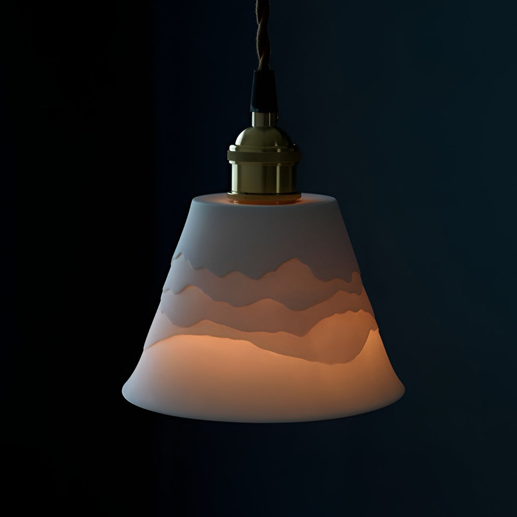 Nordic Ceramic Mountain Landscape LED Pendant Light and Wall Sconce with Copper Accents