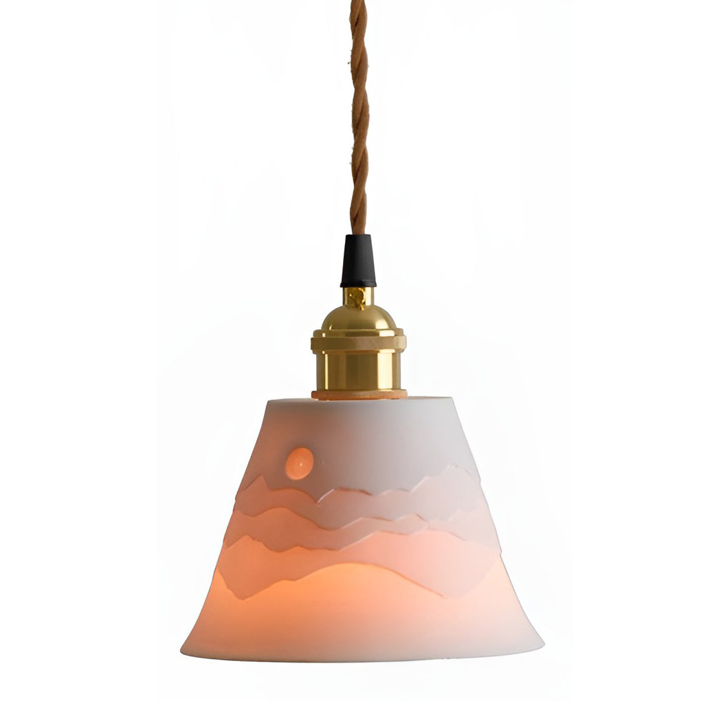 Nordic Ceramic Mountain Landscape LED Pendant Light and Wall Sconce with Copper Accents